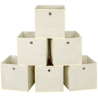 KingSaid 6 Stück Faltbox Faltbare Aufbewahrungsbox 32x32x32cm Stoffbox Faltkiste Schubladen Boxen mit Fingerloch Würfel Spielzeug-Organizer für Kallax Regale Raumteiler Weiß