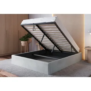 home collective Polsterbett, 120x200/140x200/160x200 Stauraumbett, Schlafzimmerbett, Bett mit Stauraum Lattenrost Metallrahmen Samtpolsterung Doppe... | Grau