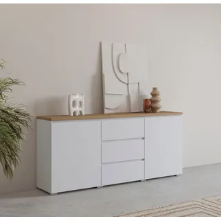 OTTO home Sideboard OTTO HOME "Modo, Breite 150 cm, moderne grifflose Kommode 2Türen/3 SK", weiß (weiß, eiche mauvella, weiß), B:150cm H:68cm T:34,5cm, Sideboards, Sideboard, Schubladenkommode mit viel Stauraum, Einlegeböden verstellbar