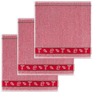 Kracht Geschirrtuch Waldpilze, (Set, 3-tlg., Set), 3er Pack Frottee Küchenhandtücher (3 Stück) ca.50x50cm Baumwolle rot