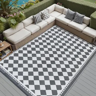 PureCozy Outdoor Teppich Wetterfest,180x270cm Wendbarer Balkon Camping Teppiche, UV-Beständige Outdoorteppich Carpet rutschfest für Garten Balkon Camping Terrassen, Grau