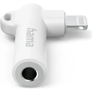 Hama Aux-Adapter Lightning – 3,5-mm-Klinke-Buchse, 90° Winkelstecker, Weiß