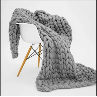 Acrylfaser-Strickdecke, handgestrickte Decke, 6 cm dicke Strickdecke, grau - 80 cm x 80 cm