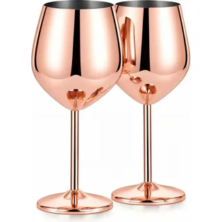 FOOLS ALIBAI edelstahl Weingläser Rotweingläser camping Weinkelch Edelstahl Rotweinglas Kelch Becher riesen weinglas espresso martini Trinkbecher 500ml 2er set moet gläser(Roségold)