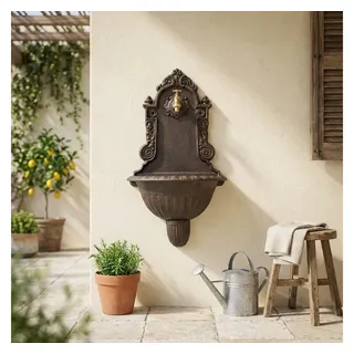 Antikas Wasserspeier Wandbrunnen Gusseisen rustikal braun patiniert, H.68 cm braun