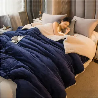 Kuscheldecke Flauschig, Warme Decken für Den Winter, Weihnachts kuscheldecke Dicke kuscheldecke warm Falten Beständig/Anti-verfärben,einfach Zu Säubern,Blau,150 x 200 cm