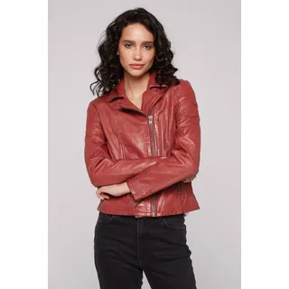 Lederjacke SOCCX, Damen, Gr. M, rot, Web, Material: 100% Leder, Futter Rumpf: 100% Baumwolle, Futter Ärmel: 100% Polyester, unifarben, slim fit kurz, eingesetzt gerader Abschluss, Jacken, mit Zipper am Ärmelende