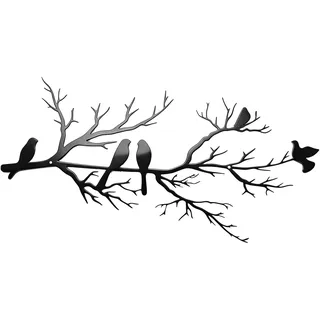 Wanddekoration mit Vögeln aus Metall, Wanddeko Wohnzimmer, Wanddeko Metall Vögel Silhouette, Wandskulptur zum Aufhängen, Wanddekoration Hängende Blätter für Wohnzimmer, Schlafzimmer, Balkon, Schwarz