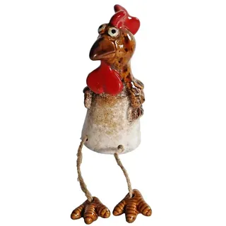 Kantenhocker Hahn Huhn Keramik Gartenstecker Zaunhocker Deko Tier Skulptur Figur