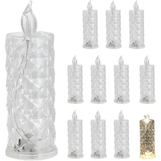 Cepewa LED Kerze Kristall 12er Set | klar 5x12cm Kunststoff warmweiß | Ein-/Ausschalter flammenlos Kristalloptik (12)