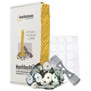 Wachsmann Bienenprodukte Bienenwachskerze 100 Kerzendochte (mit Metallfüßchen, Klebepunkten und Dochthalter), Ruhiges, rußarmes Brennen, paraffinfrei. Ø 0.17 cm x 21 cm