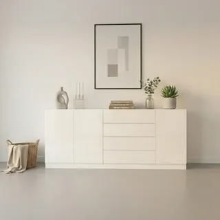 borchardt Möbel Vaasa 190 x 79 x 35 cm Weiß matt / Weiß hochglanz