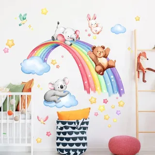 Solidchoice – Wandsticker mit Tiermotiven im Regenbogen-Design für Kinderzimmer - Bunt