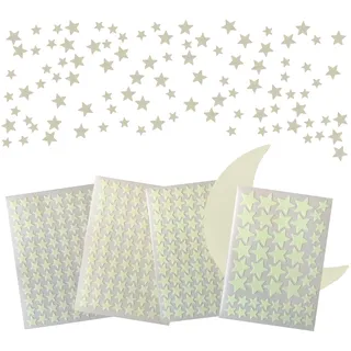 Leuchtsterne und Mond, Selbstklebende Aufkleber, Leuchtsticker fürs Kinderzimmer, Extra Helle Sterne Leuchten im Dunkeln, Realistisches Sternenset. Keine Punkte, Keine Quadrate.