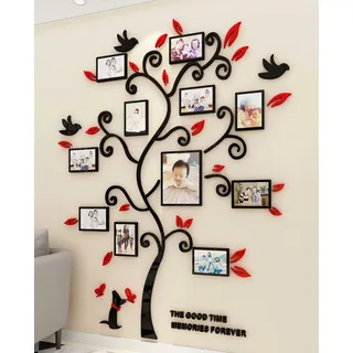 Wandaufkleber Baum Wandtattoo 3D DIY Familie Bilderrahmen Foto Sticker Familie Wandbilder Wandkunst für Hause Wohnzimmer Schlafzimmer (Rot,XXL-220 * 181cm)