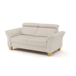 CAVADORE Echtleder 2er-Sofa Ammerland / Landhaus-Sofa mit Federkern + Kopfteilverstellung / 156 x 84 x 93 / Leder Weiß