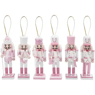 Nussknacker Soldat Weihnachtsdeko Christbaumschmuck - 12 cm - 6 Stück - Rosa - Zum Aufhängen oder Hinstellen