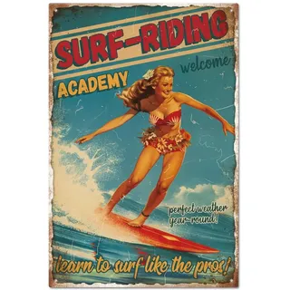 GLOBLELAND Vintage Pin Up Lady Metall Blechschild 8x12 Zoll Retro Meer Surf Zinn Malerei Zinn Zeichen lustige Kunst Plaque Poster für Männer Höhle Strand Surf Shops Bars Kaffee Garagen Spielzimmer