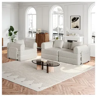 MODFU Schlafsofa Chenille-Schlafsessel 2-in-1, mit Staufach in der Armlehne, Metallrahmen und mehreren Konfigurationsmöglichkeiten 3 Teile, mit Relaxfunktion