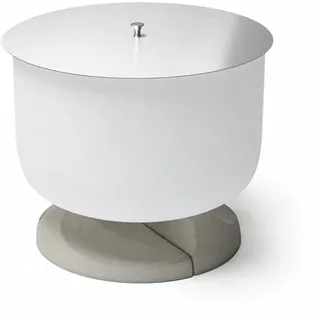 Glas Feuerschale QFlame Ø 56 cm mit Sockel aus Beton und Edelstahl Deckel