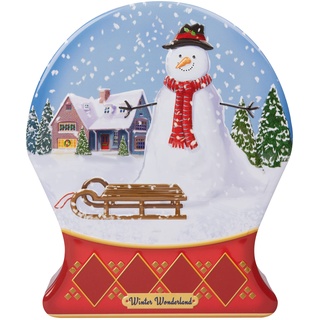 Weihnachtliche Keksdose Motiv Schneekugel mit Schneemann, Geschenk-/ Aufbewahrungsdose, Blechdose