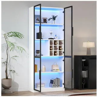 MODFU Vitrine mit App-gesteuerte LED-Lichtstreifen (Bücherschrank, Sideboard, Glasvitrine, 1-St., Vielseitige Nutzung) Glastüren,mit Aluminiumrahmen weiß