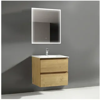 Alpenberger Badmöbel Set Waschbecken mit Unterschrank | Gäste WC Waschtisch mit LED Badspiegel | Badezimmermöbel 60 cm Breit Waschbeckenunterschrank