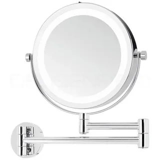 DEUSENFELD Kosmetikspiegel Batterie LED Doppel Wand Kosmetikspiegel WL10CB, LED Beleuchtung, 10x-Vergrößerung + Normal, für 4xAAA Batterien silberfarben
