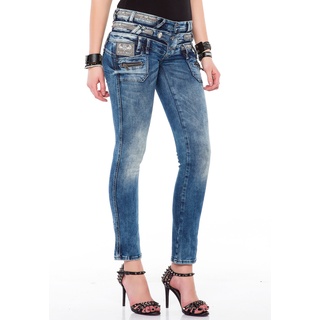 Slim-fit-Jeans CIPO & BAXX Gr. 30, Länge 34, blau Damen Jeans mit Dreifach-Bund
