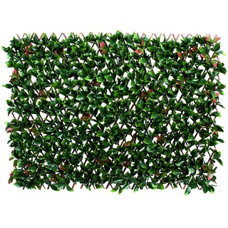 GreenBrokers Künstliches Rankgitter aus Weidengeflecht mit grünen und roten Blättern, ideal für Zuhause, Büro, Outdoor, UV-stabil, 1 m x 2 m