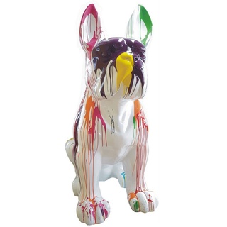 Casa Padrino Designer Deko Hund Französische Bulldogge Weiß / Bunt 220 x 130 x H. 250 cm - Riesige Dekofigur - Gartendeko Skulptur - Wetterbeständige Gartenfigur