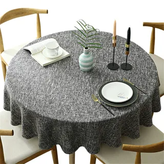 Schwere Runde Tischtuch, Dekorative Einfarbige Tischdecke, Baumwoll Leinen Tischdecke für Küche, Esszimmer, Tischdekoration, dunkelgrau, rund - 180 cm
