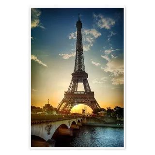 Posterlounge Eiffelturm und Pont d'Iena an der Seine in Paris Poster | 70 x 100 cm Blau Wandbilder Wanddeko
