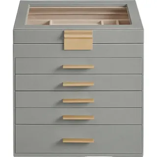 Ochama x SONGMICS Schmuckkasten mit 6 Ebenen, Schmuckbox mit 5 Schubladen, Deckel aus Glas, für große Schmuckstücke, grau