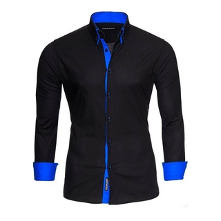 Reslad Langarmhemd Reslad Herren Langarm Hemd Alabama RS-7050 Doppelkragen Kontrast Männer Hemden blau|schwarz XL