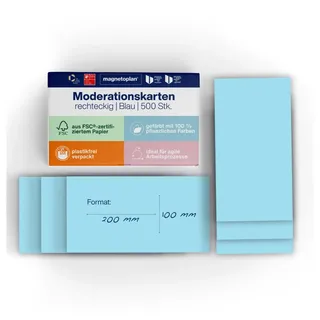 Magnetoplan Kommunikationskarten rechteckig, 500 Stück, blau, 200 x 100 mm, VE 500 BL