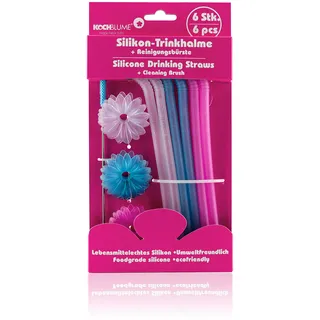 Kochblume Silikon-Trinkhalme 6-tlg. mit Reinigungsbürste | Premium-Silikon | Hitzebeständig | Spülmaschinenfest | Inklusive Reinigungsbürste | Farbe: colormix