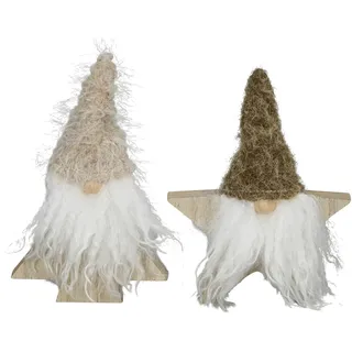 finehomegarden Wichtel Weihnachtswichtel Ø12x3,5cm H15cm Holz Pinie 2 Modelle sort. Baumwichtel+Sternwichtel Weihnachtsdeko Natur/braun Herbst Weihnachten Skulptur Figur