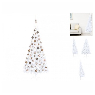 vidaXL Künstlicher Weihnachtsbaum Künstlicher Halber Weihnachtsbaum mit LEDs Kugeln Weiß 240 cm weiß