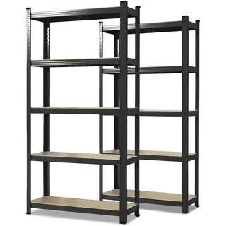 Karat Schwerlastregal Holz/Stahl 200 x 100 x 50 cm schwarz 5 Holzböden