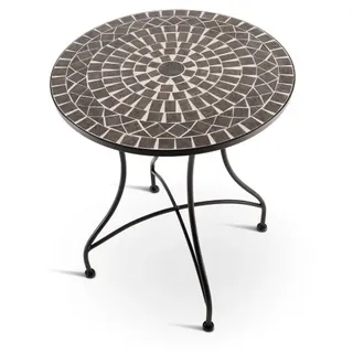Mosaiktisch 60 cm Ø, mediterraner Garten- & Terrassentisch, 71 cm hoch, Anthrazit-Marmor-Grau, Raburg Mayla