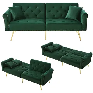 Lontl Schlafsofa 2 Sitzer mit Schlaffunktion – Verstellbares Sofa aus Samt, Schlafcouch klappbar & platzsparend, kleines Sofa für Wohnzimmer & Gästezimmer (Antique Green)
