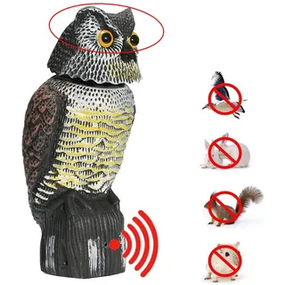 Eulen Attrappe, taubenabwehr Balkon Eule, Vogelscheuche Eule mit wackelkopf und ton, Vogelschreck Wetterfest Gartenfiguren deko