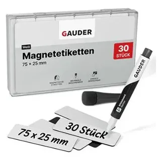 Gauder Magnetschilder ME-75x25, weiß, 75 x 25 mm, für Handbeschriftung, 30 Stück