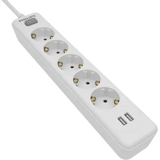 Philips 5-Fach Steckdosenleiste - SPN3052WB/10-230V - Weiß - mit USB - Hauptschalter