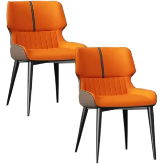Stuhl, Esszimmerstühle, 2er-Set, Küchenstuhl mit Metallbeinen, gepolstert, Leder, Esszimmerstuhl für Esszimmer, Wohnzimmer, Wartezimmer, Küche (Farbe: A Orange Coffee)