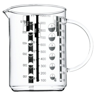 WMF Messbecher ROBYN, Transparent, Grau, 1 Liter, mit Skalierung, Glas, hitzebeständig bis zu 200 °C grau|weiß