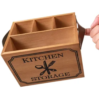 Youyijia Besteckkorb Serviettenhalter Holz Organizer mit 4 Fächern Küchenutensilienhalter für Besteck Aufbewahrung Besteckbehälter Tische Party