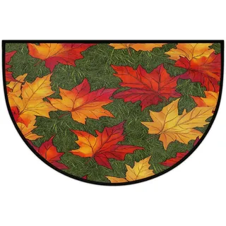 Mexpekil Bunte Herbstblätter, halbmondförmige Fußmatte, für drinnen und draußen, rutschfeste Bodenmatte, waschbar, halbrund, saugfähig, Schmutzfänger, halbrund, Teppiche für den Eingang, 61 x 91 cm