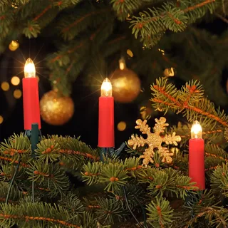 CLGarden Edition NARVA Kerzen Lichterkette mit 20 Schaftkerzen in Rot Glas Spitzkerze 220V 230V flexibel innen DDR Weihnachtsbaumbeleuchtung